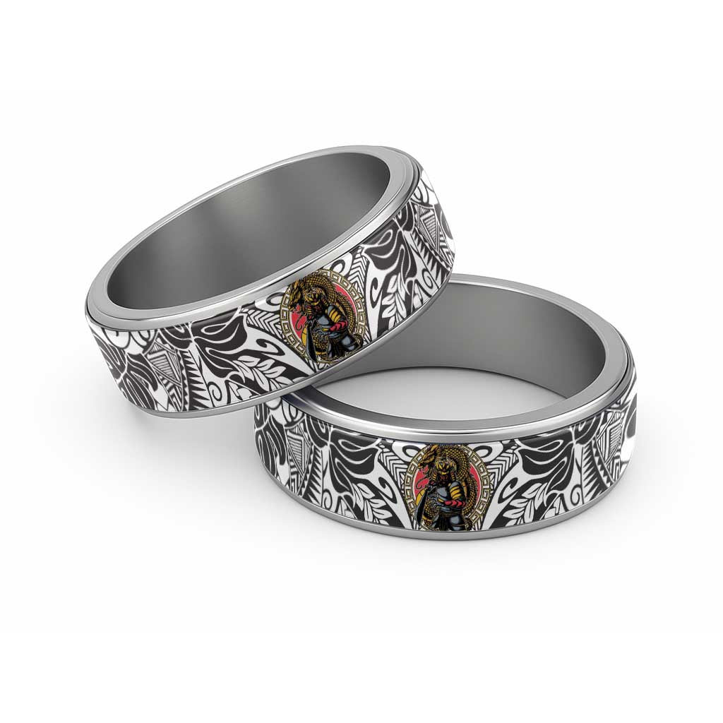 Japanese Samurai Warrior Classic Ring White Polynesian Tattoo Style LT9 Sliver White - Polynesian Pride
