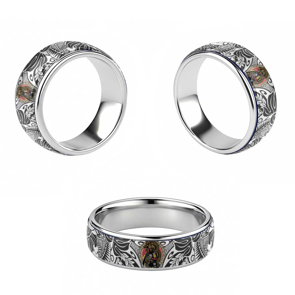 Japanese Samurai Warrior Classic Ring White Polynesian Tattoo Style LT9 - Polynesian Pride