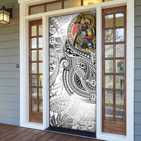 Japanese Samurai Warrior Door Cover White Polynesian Tattoo Style - Polynesian Pride