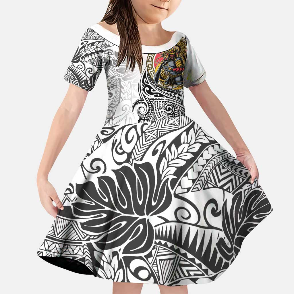 Japanese Samurai Warrior Family Matching Puletasi and Hawaiian Shirt White Polynesian Tattoo Style