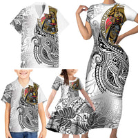 Japanese Samurai Warrior Family Matching Short Sleeve Bodycon Dress and Hawaiian Shirt White Polynesian Tattoo Style LT9 - Polynesian Pride
