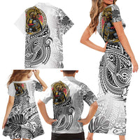 Japanese Samurai Warrior Family Matching Short Sleeve Bodycon Dress and Hawaiian Shirt White Polynesian Tattoo Style LT9 - Polynesian Pride
