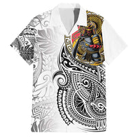 Japanese Samurai Warrior Family Matching Short Sleeve Bodycon Dress and Hawaiian Shirt White Polynesian Tattoo Style LT9 Dad's Shirt - Short Sleeve White - Polynesian Pride