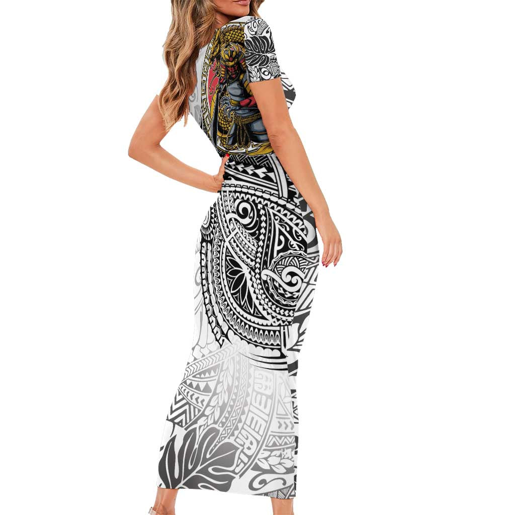 Japanese Samurai Warrior Family Matching Short Sleeve Bodycon Dress and Hawaiian Shirt White Polynesian Tattoo Style LT9 - Polynesian Pride