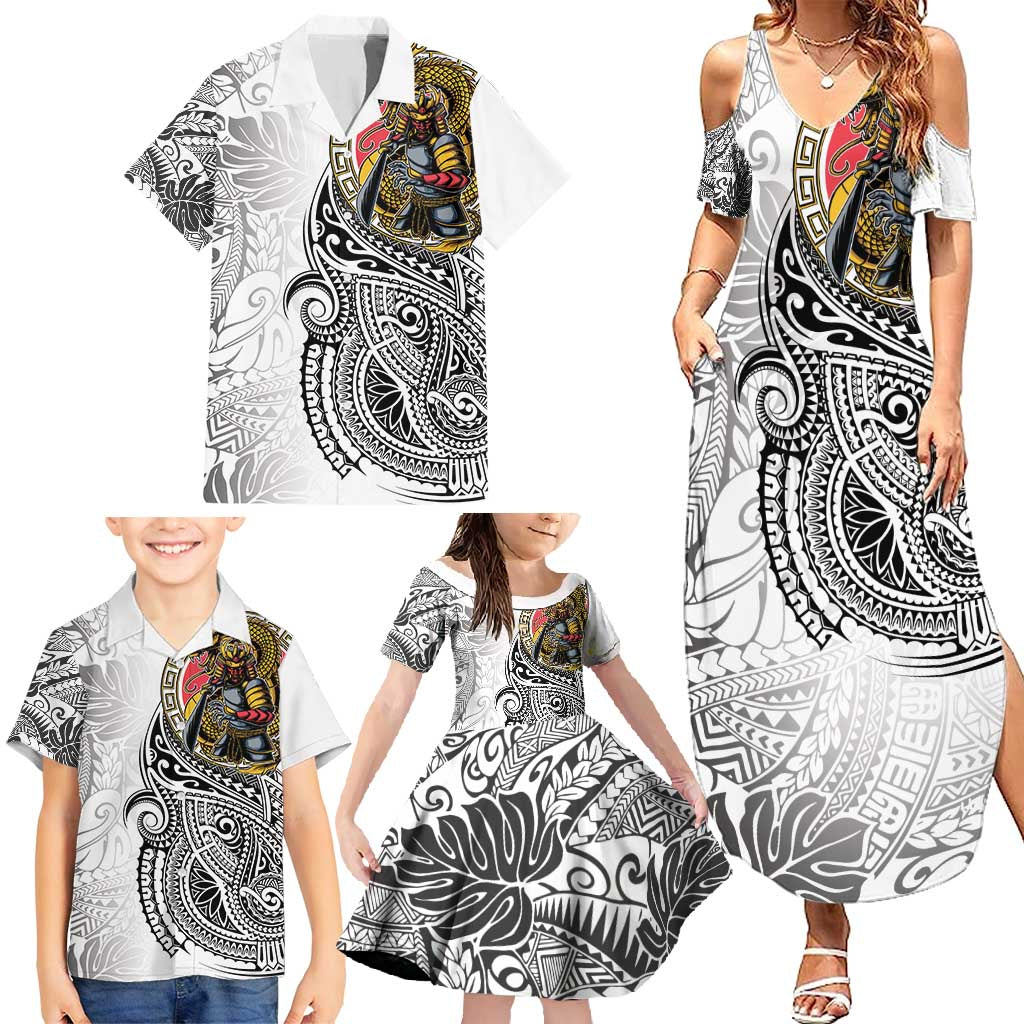 Japanese Samurai Warrior Family Matching Summer Maxi Dress and Hawaiian Shirt White Polynesian Tattoo Style LT9 - Polynesian Pride
