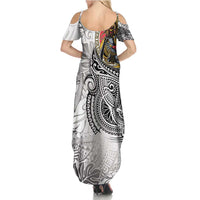 Japanese Samurai Warrior Family Matching Summer Maxi Dress and Hawaiian Shirt White Polynesian Tattoo Style LT9 - Polynesian Pride