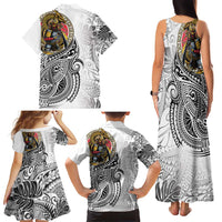 Japanese Samurai Warrior Family Matching Tank Maxi Dress and Hawaiian Shirt White Polynesian Tattoo Style LT9 - Polynesian Pride
