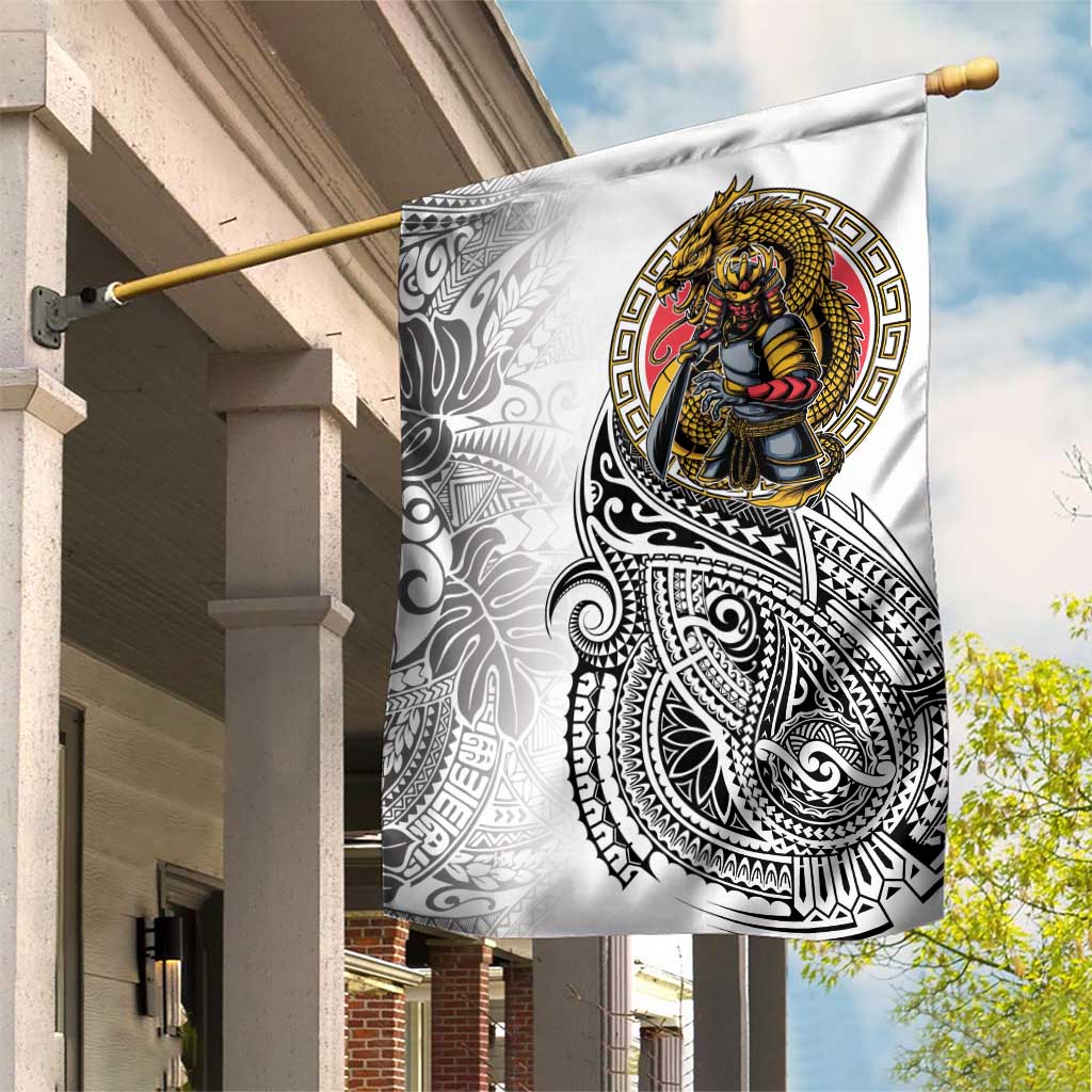 Japanese Samurai Warrior Garden Flag White Polynesian Tattoo Style