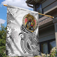 Japanese Samurai Warrior Garden Flag White Polynesian Tattoo Style
