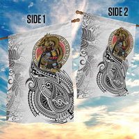 Japanese Samurai Warrior Garden Flag White Polynesian Tattoo Style