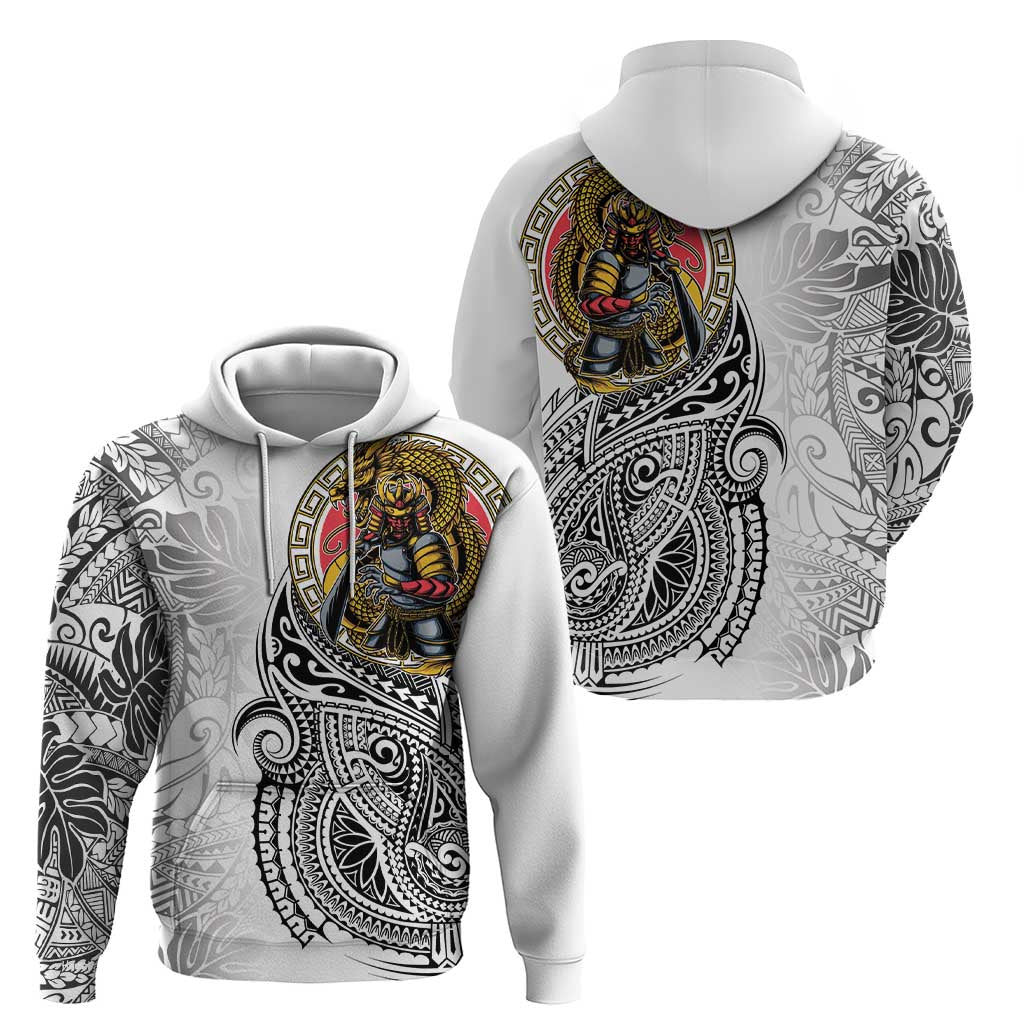 Japanese Samurai Warrior Hoodie White Polynesian Tattoo Style