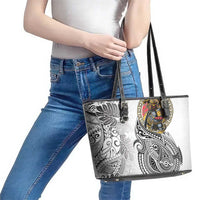 Japanese Samurai Warrior Leather Tote Bag White Polynesian Tattoo Style LT9 - Polynesian Pride