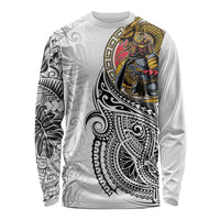 Japanese Samurai Warrior Long Sleeve Shirt White Polynesian Tattoo Style