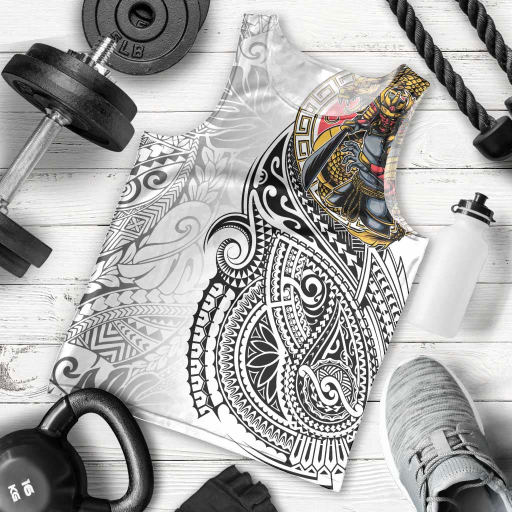 Japanese Samurai Warrior Men Tank Top White Polynesian Tattoo Style