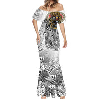 Japanese Samurai Warrior Mermaid Dress White Polynesian Tattoo Style