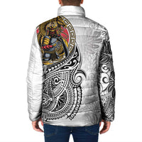 Japanese Samurai Warrior Padded Jacket White Polynesian Tattoo Style LT9 - Polynesian Pride