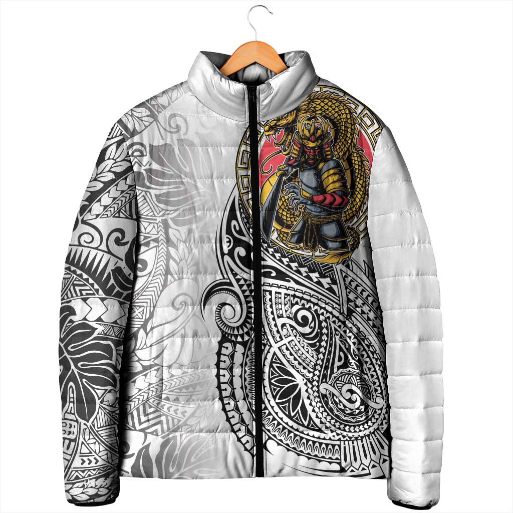 Japanese Samurai Warrior Padded Jacket White Polynesian Tattoo Style LT9 - Polynesian Pride