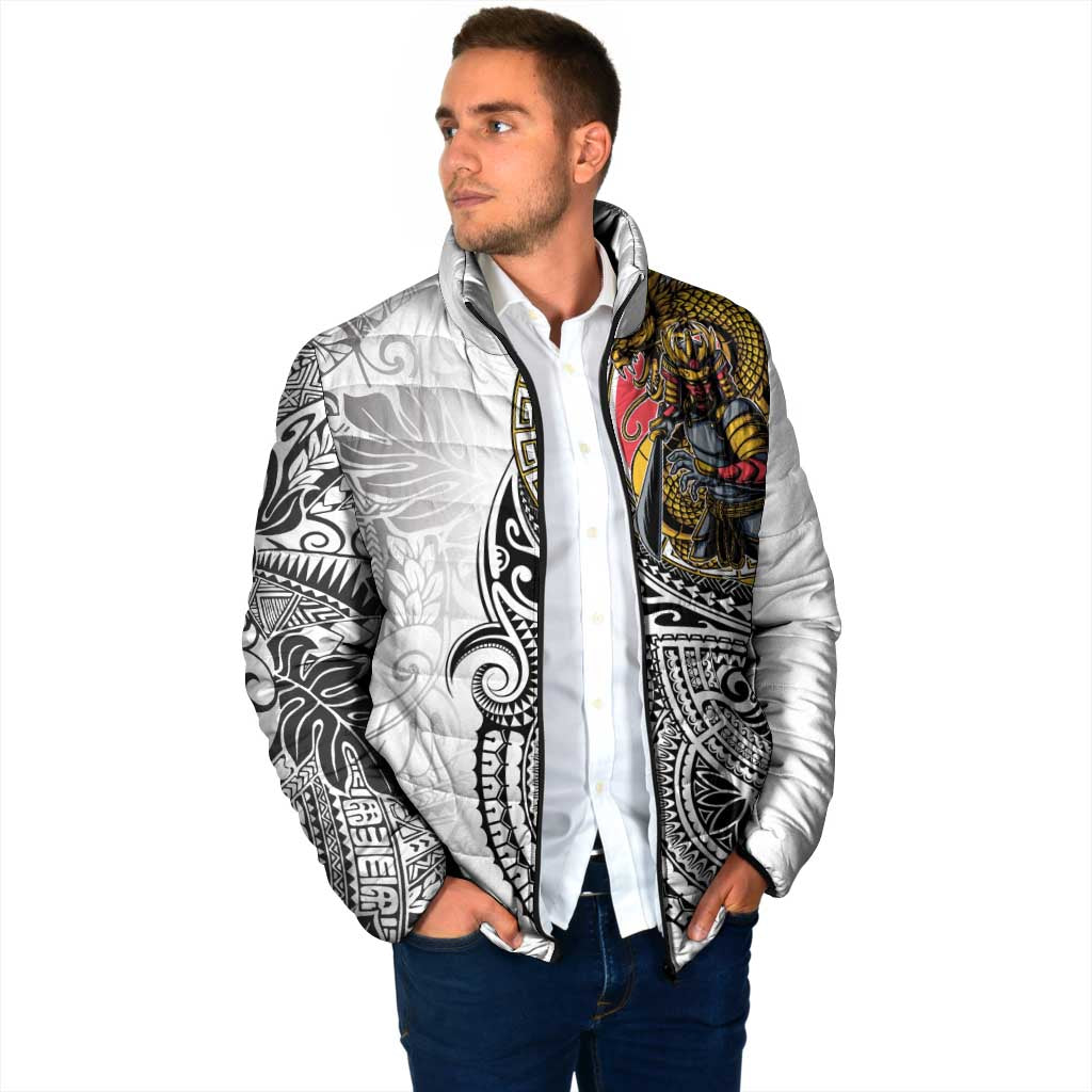 Japanese Samurai Warrior Padded Jacket White Polynesian Tattoo Style LT9 - Polynesian Pride