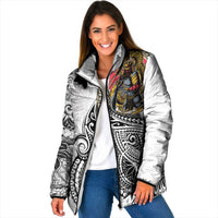 Japanese Samurai Warrior Padded Jacket White Polynesian Tattoo Style LT9 Women White - Polynesian Pride