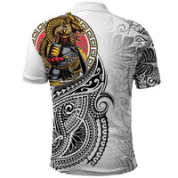 Japanese Samurai Warrior Polo Shirt White Polynesian Tattoo Style