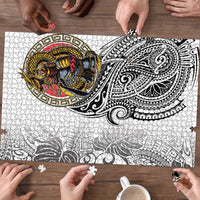 Japanese Samurai Warrior Puzzle White Polynesian Tattoo Style LT9 - Polynesian Pride