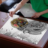 Japanese Samurai Warrior Puzzle White Polynesian Tattoo Style LT9 - Polynesian Pride