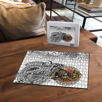 Japanese Samurai Warrior Puzzle White Polynesian Tattoo Style LT9 - Polynesian Pride