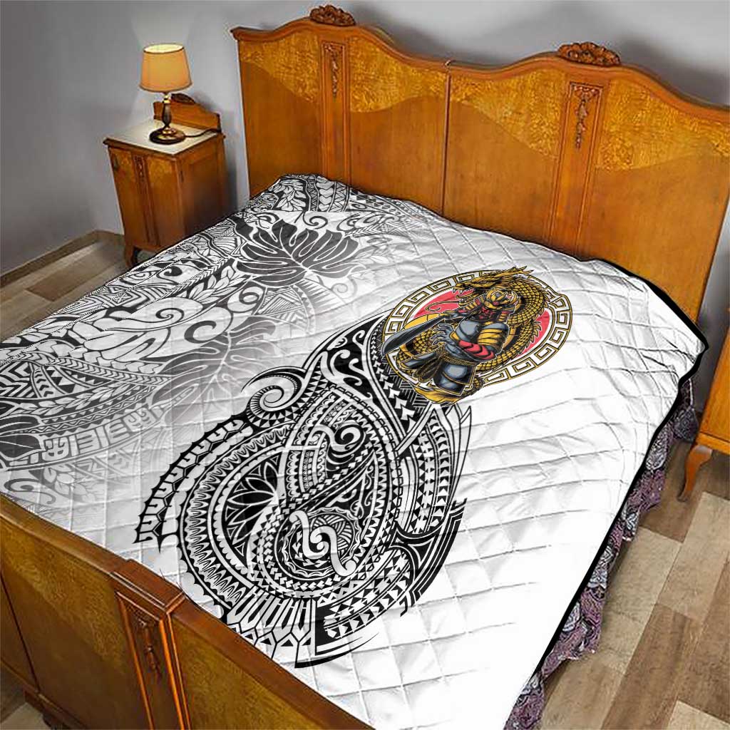 Japanese Samurai Warrior Quilt White Polynesian Tattoo Style LT9 - Polynesian Pride