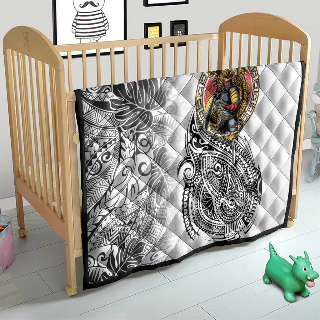 Japanese Samurai Warrior Quilt White Polynesian Tattoo Style LT9 - Polynesian Pride