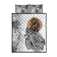 Japanese Samurai Warrior Quilt Bed Set White Polynesian Tattoo Style