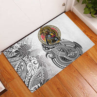 Japanese Samurai Warrior Rubber Doormat White Polynesian Tattoo Style