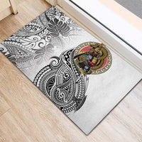 Japanese Samurai Warrior Rubber Doormat White Polynesian Tattoo Style
