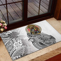 Japanese Samurai Warrior Rubber Doormat White Polynesian Tattoo Style