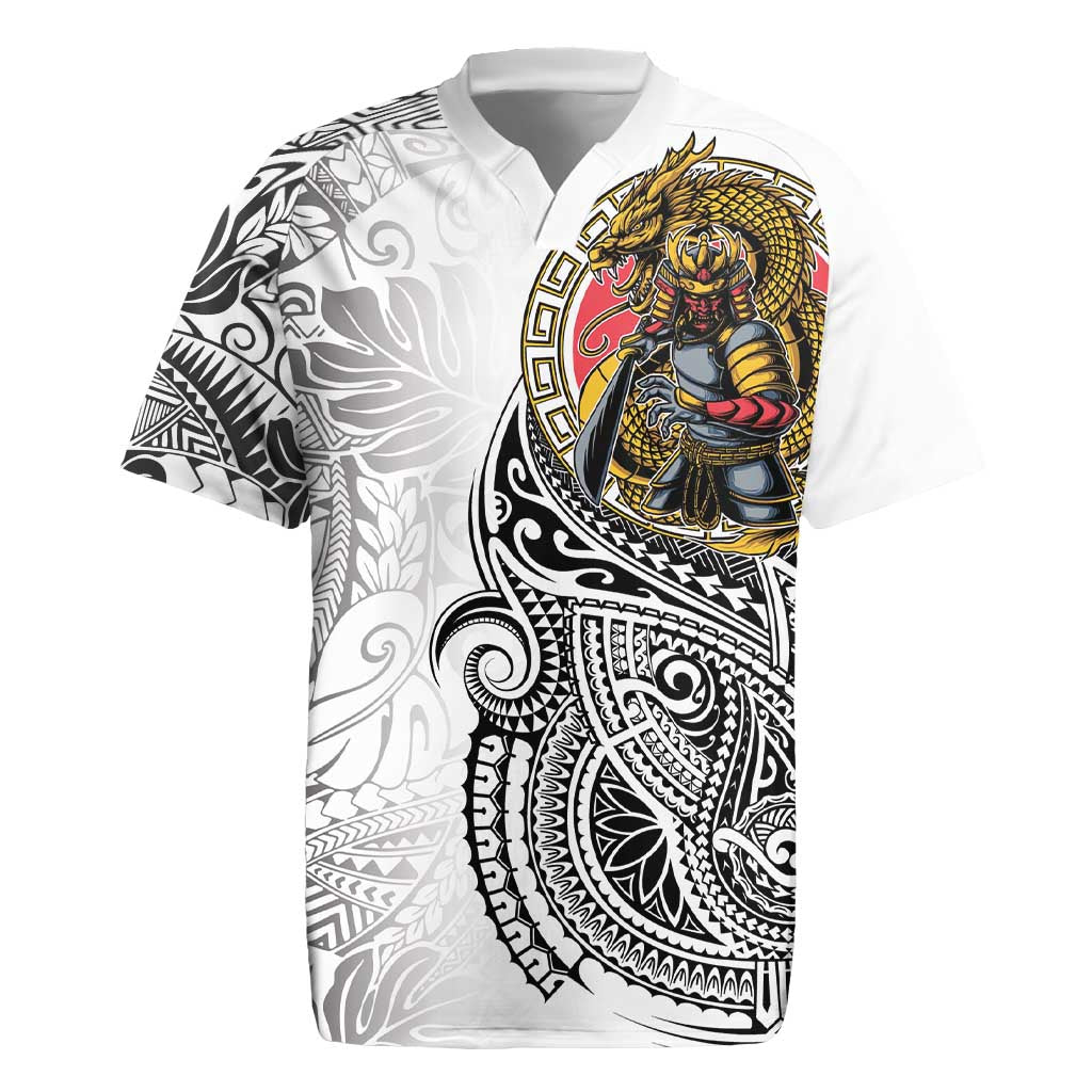 Japanese Samurai Warrior Rugby Jersey White Polynesian Tattoo Style LT9 White - Polynesian Pride