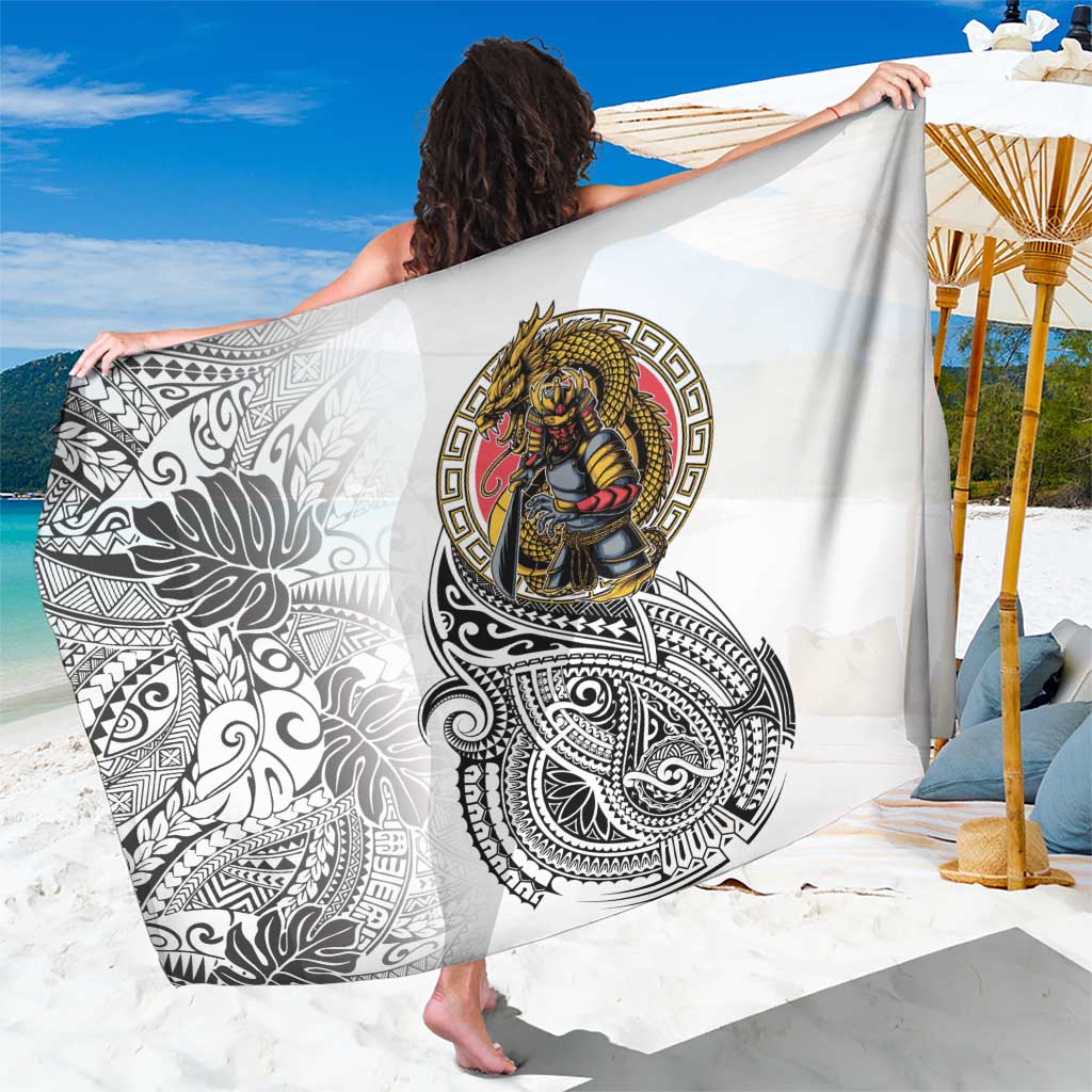 Japanese Samurai Warrior Sarong White Polynesian Tattoo Style LT9 One Size 44 x 66 inches White - Polynesian Pride