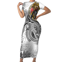 Japanese Samurai Warrior Short Sleeve Bodycon Dress White Polynesian Tattoo Style