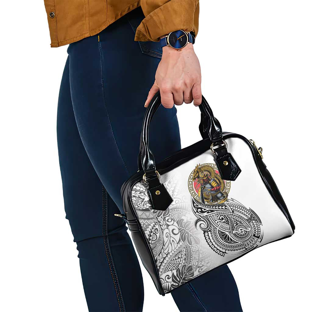 Japanese Samurai Warrior Shoulder Handbag White Polynesian Tattoo Style