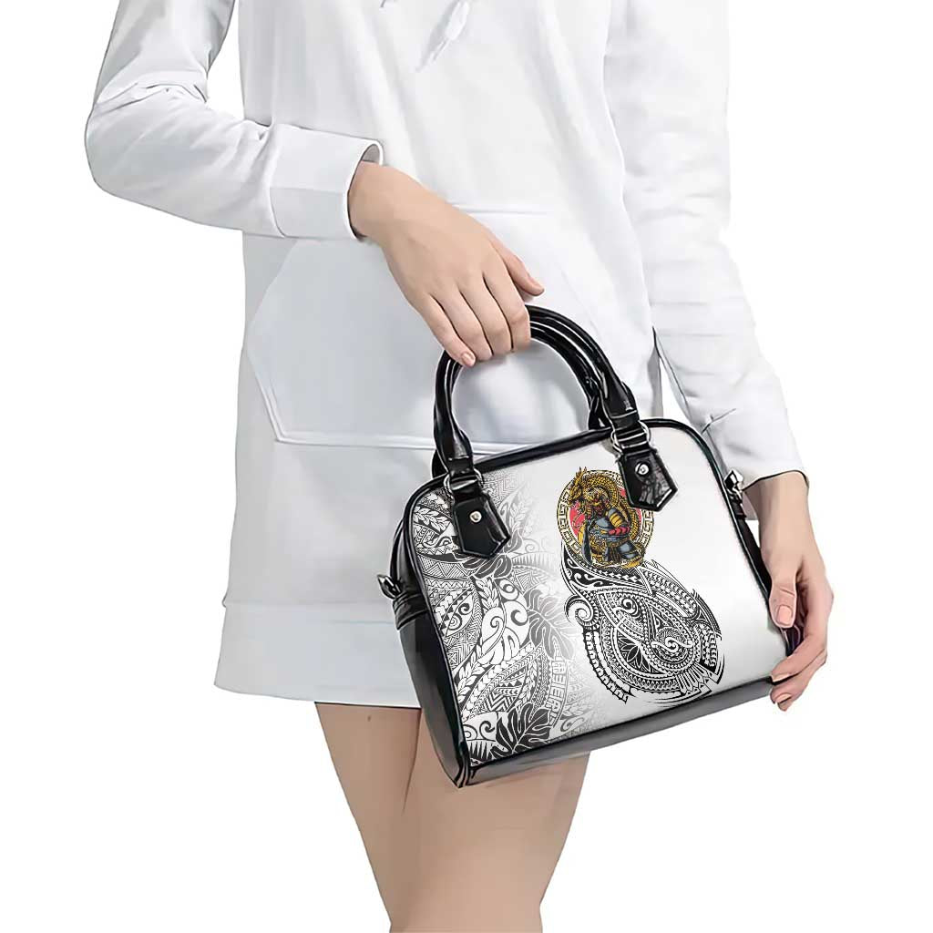 Japanese Samurai Warrior Shoulder Handbag White Polynesian Tattoo Style