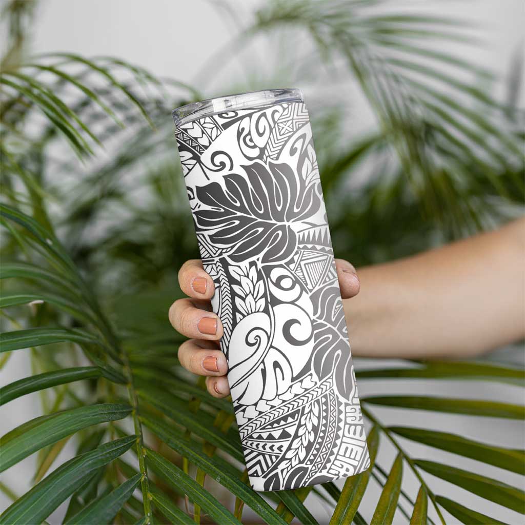 Japanese Samurai Warrior Skinny Tumbler White Polynesian Tattoo Style LT9 - Polynesian Pride