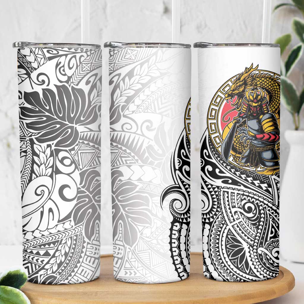 Japanese Samurai Warrior Skinny Tumbler White Polynesian Tattoo Style LT9 - Polynesian Pride