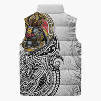 Japanese Samurai Warrior Sleeveless Puffer Jacket White Polynesian Tattoo Style LT9 - Polynesian Pride