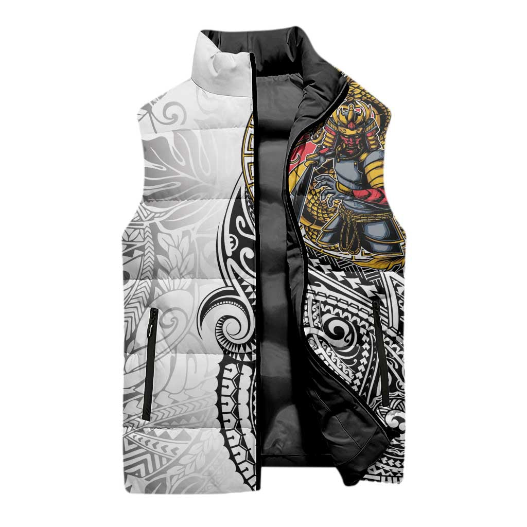 Japanese Samurai Warrior Sleeveless Puffer Jacket White Polynesian Tattoo Style LT9 - Polynesian Pride