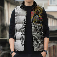 Japanese Samurai Warrior Sleeveless Puffer Jacket White Polynesian Tattoo Style LT9 - Polynesian Pride