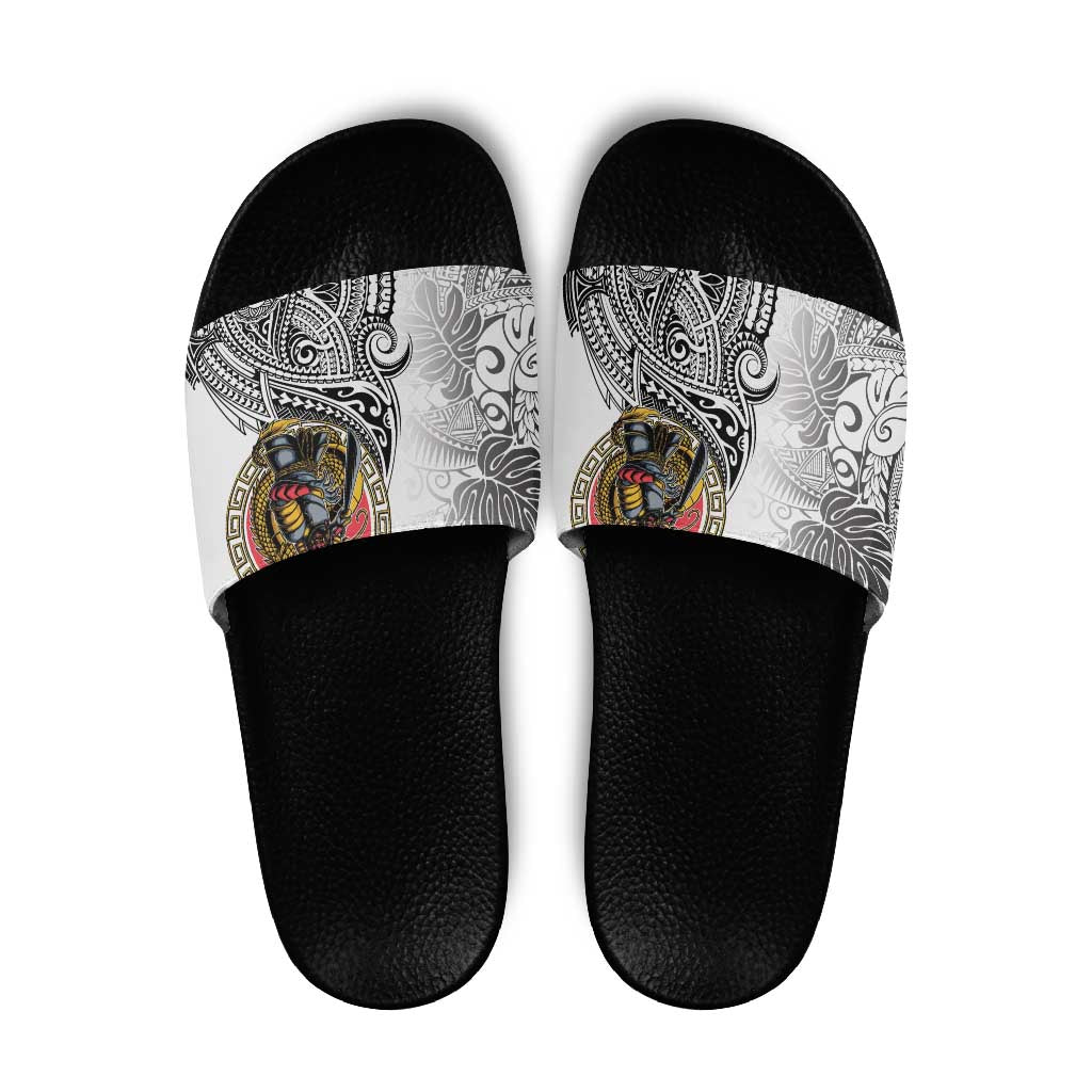 Japanese Samurai Warrior Slide Sandals White Polynesian Tattoo Style LT9 White - Polynesian Pride