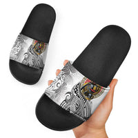 Japanese Samurai Warrior Slide Sandals White Polynesian Tattoo Style LT9 - Polynesian Pride