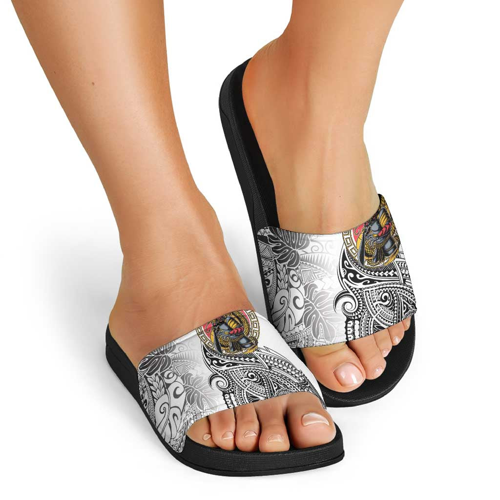 Japanese Samurai Warrior Slide Sandals White Polynesian Tattoo Style LT9 - Polynesian Pride