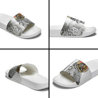 Japanese Samurai Warrior Slide Sandals White Polynesian Tattoo Style LT9 - Polynesian Pride