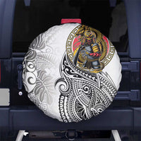 Japanese Samurai Warrior Spare Tire Cover White Polynesian Tattoo Style