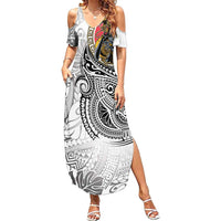 Japanese Samurai Warrior Summer Maxi Dress White Polynesian Tattoo Style
