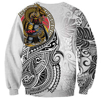 Japanese Samurai Warrior Sweatshirt White Polynesian Tattoo Style